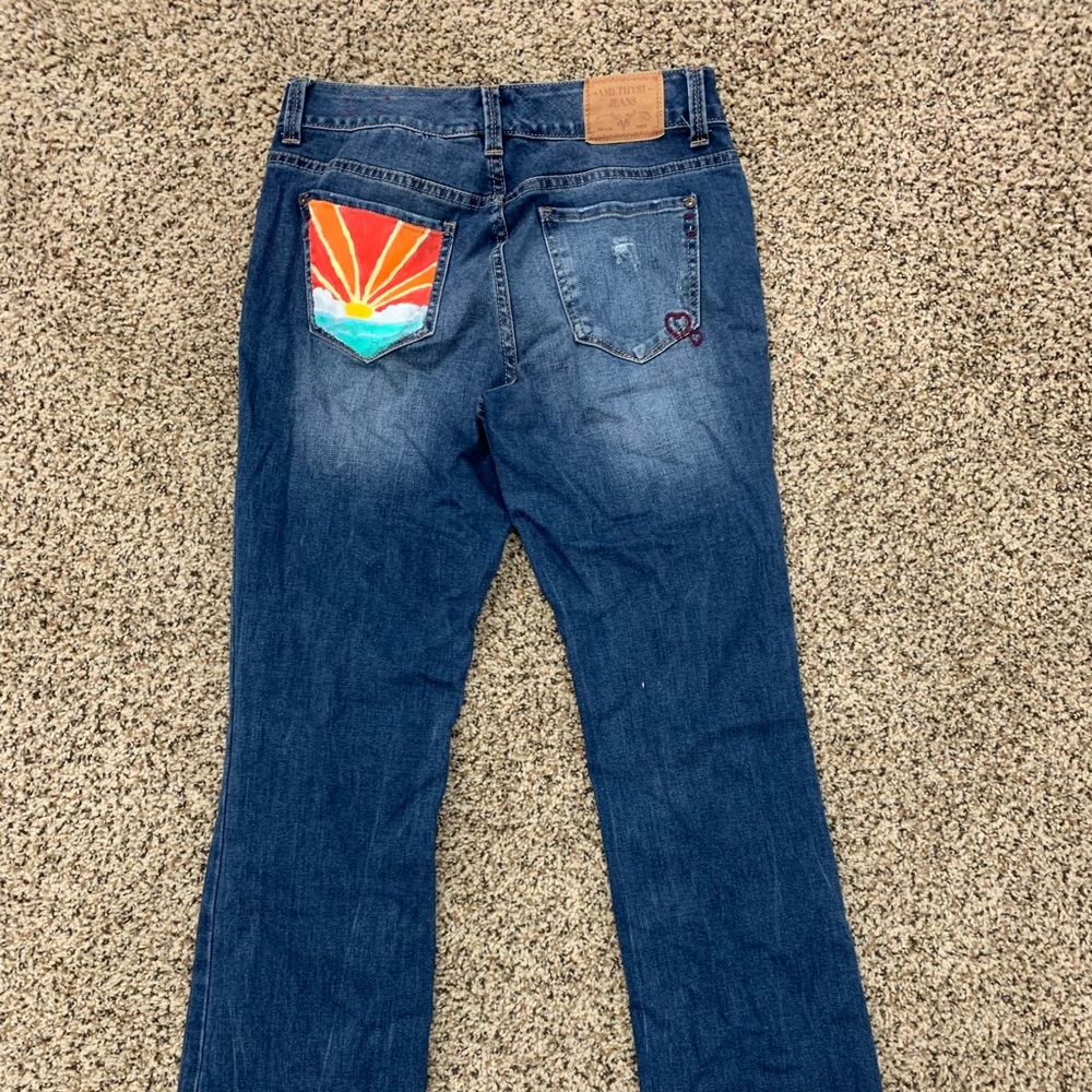 Amethyst Hand Painted and Embroidered Jeans Size 7/8